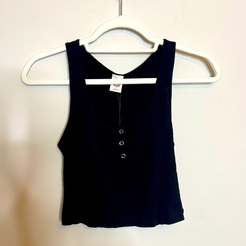 Re/Done Black ribbed Henley tank top. NEw Small
